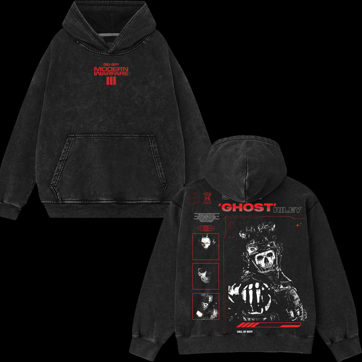 [Collection] Simon "Ghost" Riley Skull Mask Warrior Call of Duty: Modern Warfare Il Edition Double Printed Oversize Lightweight Acid Washed Hoodie