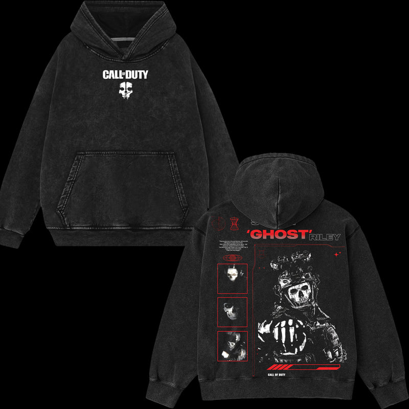 [Collection] Simon "Ghost" Riley Skull Mask Warrior Call of Duty: Modern Warfare Il Edition Double Printed Oversize Lightweight Acid Washed Hoodie