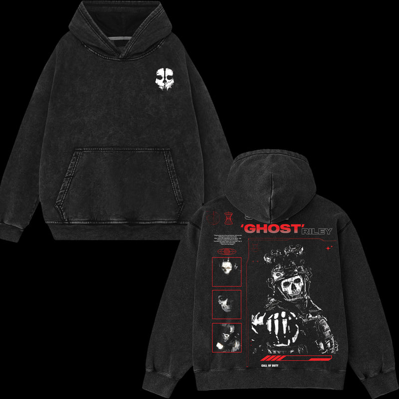 [Collection] Simon "Ghost" Riley Skull Mask Warrior Call of Duty: Modern Warfare Il Edition Double Printed Oversize Lightweight Acid Washed Hoodie