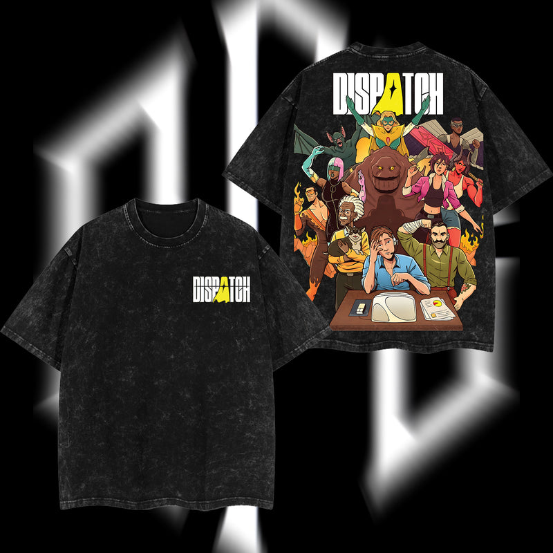 Dispatch: The Unleashed Quartet - Dispatch Super Hero Game Edition Double Printed Oversize Lightweight Acid Washed Tee