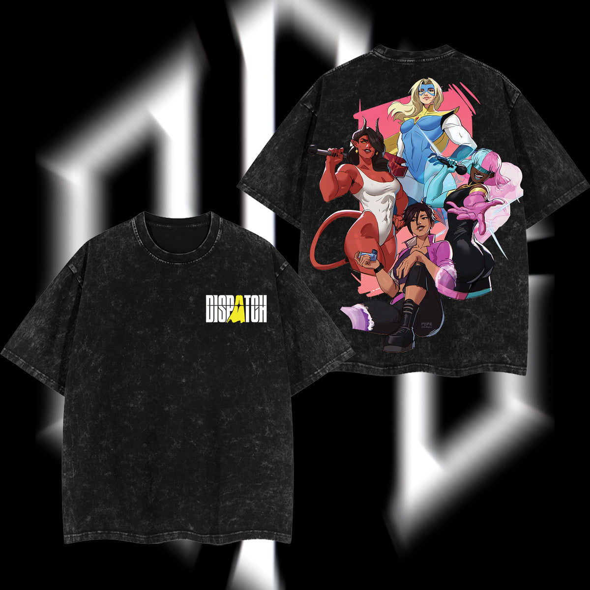 Dispatch: The Unleashed Quartet - Dispatch Super Hero Game Edition Double Printed Oversize Lightweight Acid Washed Tee