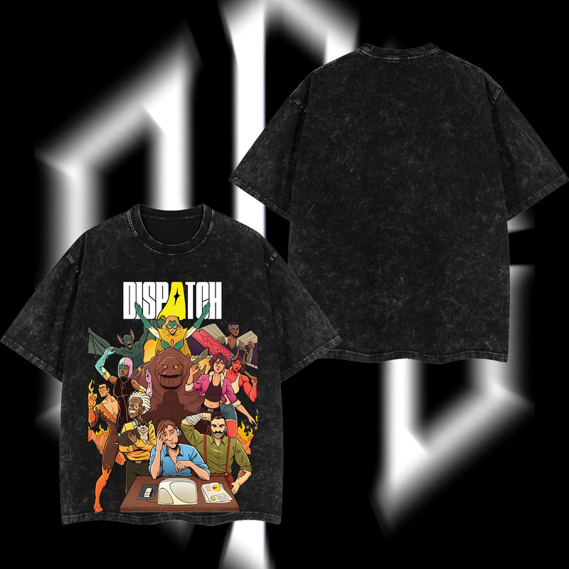 Dispatch: The Unleashed Quartet - Dispatch Super Hero Game Edition Double Printed Oversize Lightweight Acid Washed Tee