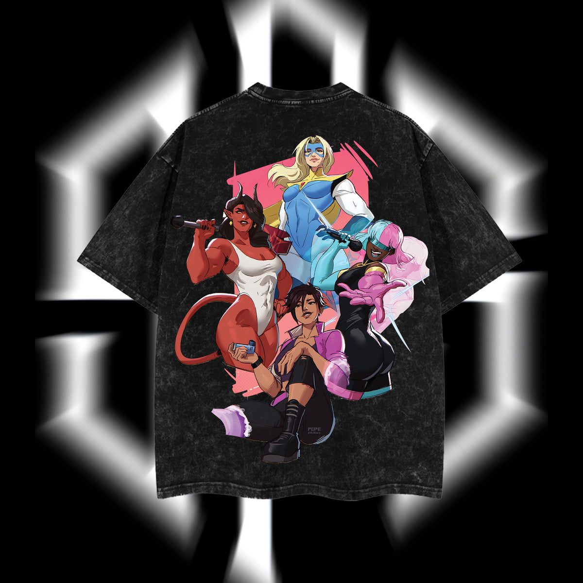 Dispatch: The Unleashed Quartet - Dispatch Super Hero Game Edition Double Printed Oversize Lightweight Acid Washed Tee