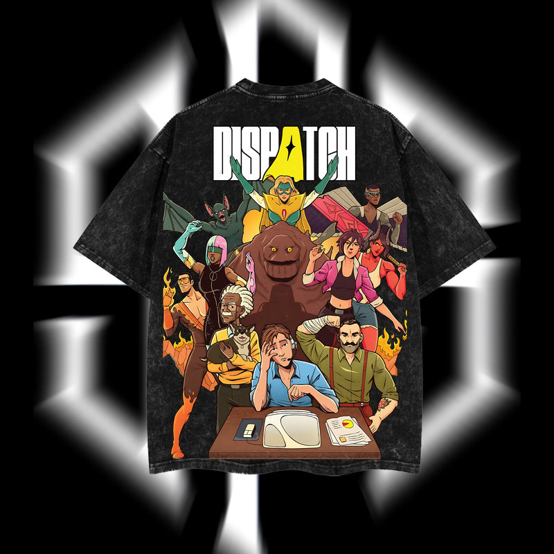 Dispatch: The Unleashed Quartet - Dispatch Super Hero Game Edition Double Printed Oversize Lightweight Acid Washed Tee