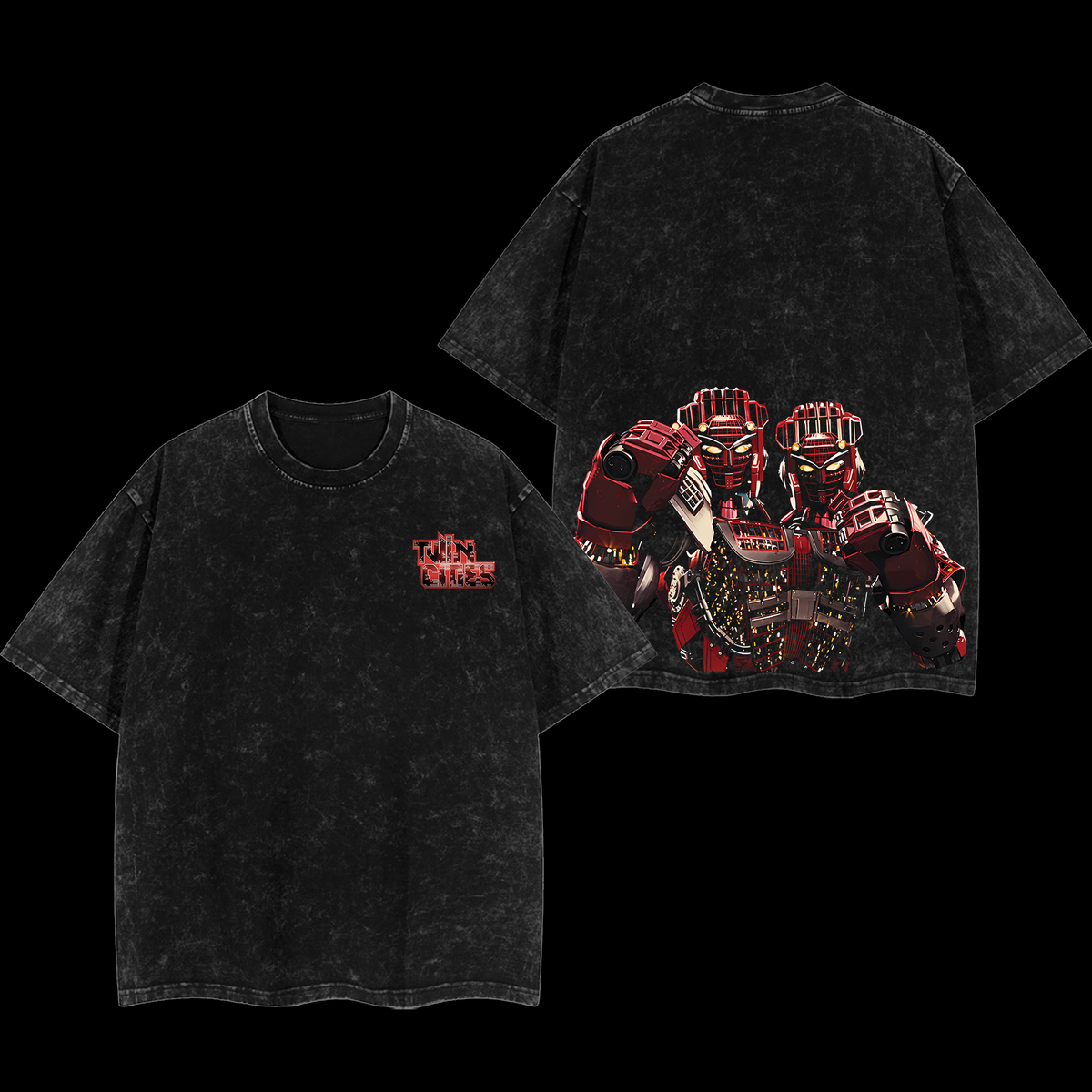 Twin Cities - Real Steel Edition Double Printed Oversize Lightweight Acid Washed T-Shirt