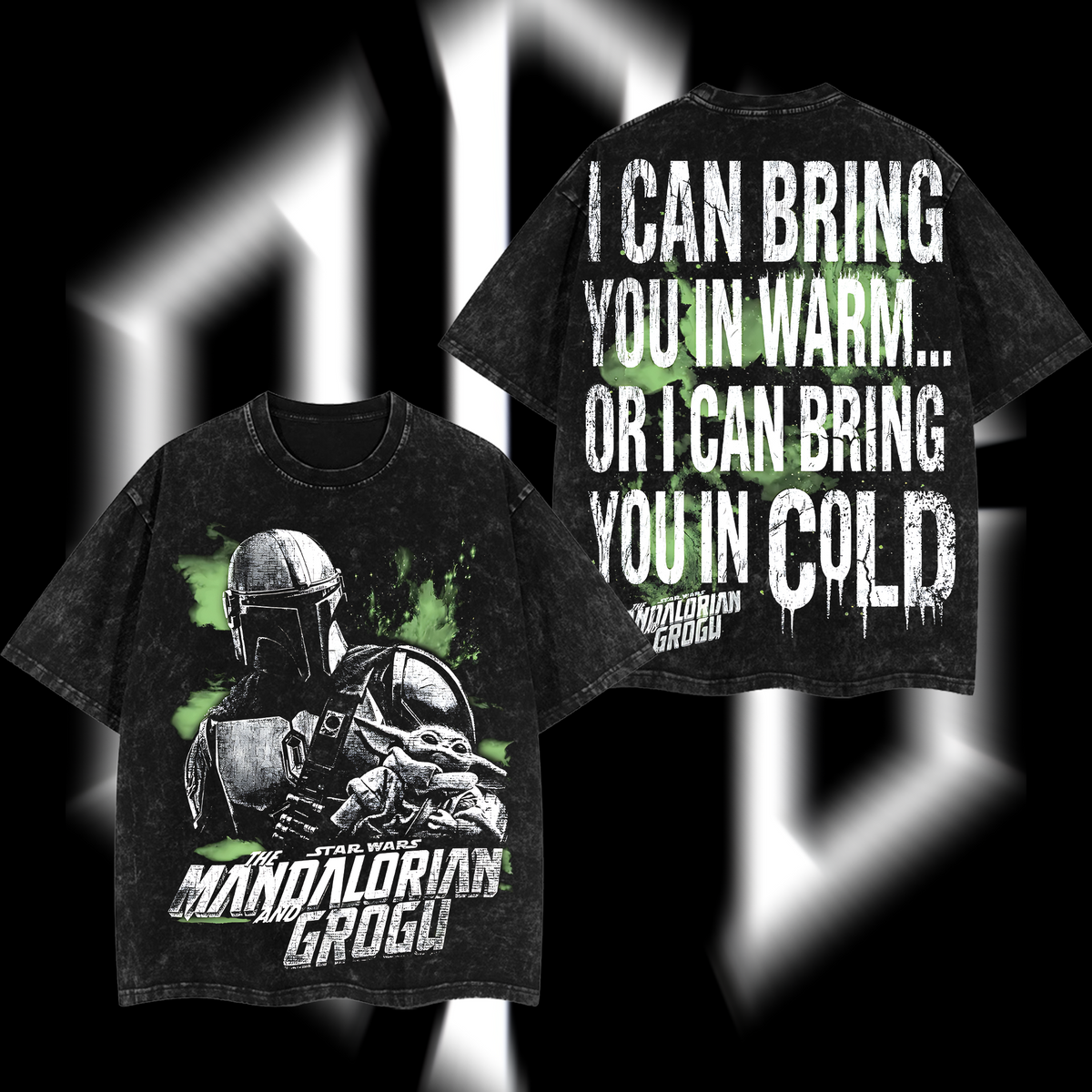 Mandalorian & Grogu – The Clan of Two Star Wars Edition Double-Printed Oversize Lightweight Acid-Washed Premium Cotton T-Shirt