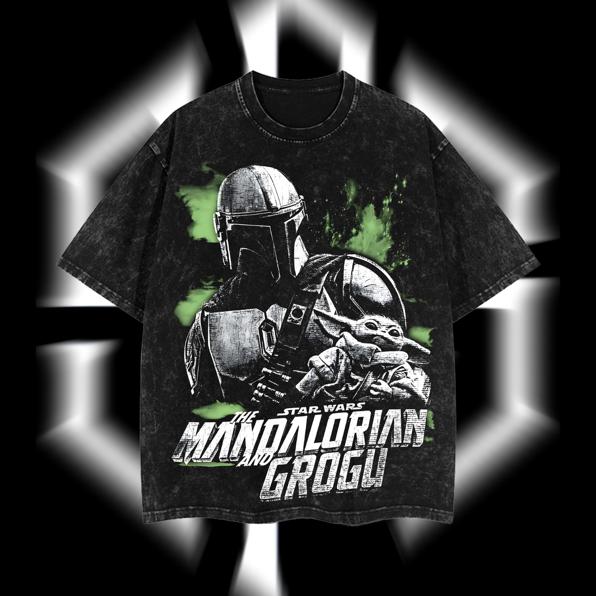 Mandalorian & Grogu – The Clan of Two Star Wars Edition Double-Printed Oversize Lightweight Acid-Washed Premium Cotton T-Shirt