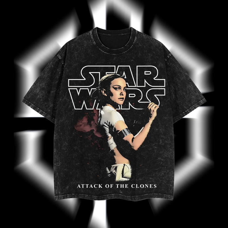 Padme Amidala – The Queen of Naboo Star Wars Edition Double-Printed Oversize Lightweight Acid-Washed Premium Cotton T-Shirt