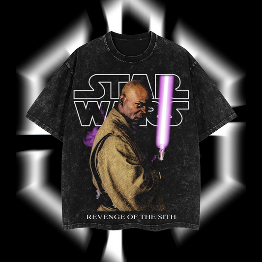 Mace Windu – The Purple Blade Master Star Wars Edition Double-Printed Oversize Lightweight Acid-Washed Premium Cotton T-Shirt