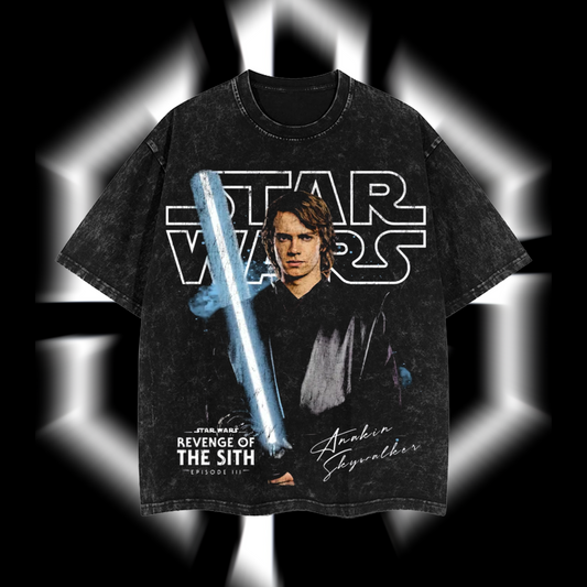 Anakin Skywalker "The Fallen Chosen One" - Darth Vader Star Wars Edition Double-Printed Oversize Lightweight Acid-Washed Premium Cotton T-Shirt
