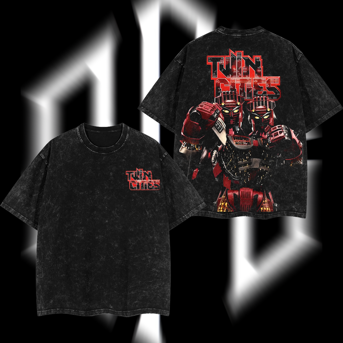Twin Cities Ver 02 - Real Steel Edition Double Printed Oversize Lightweight Acid Washed T-Shirt