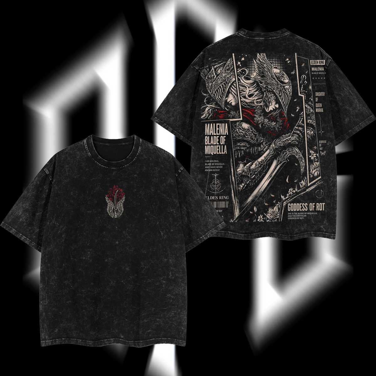 Malenia "Goddess of Scarlet Rot" - Elden Ring Edition Double Printed Oversize Lightweight Acid Washed T-Shirt