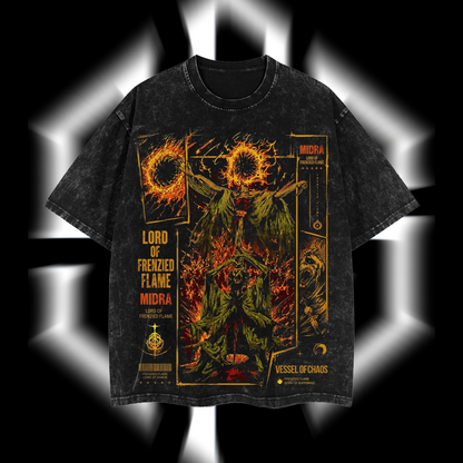 Midra "Lord of Frenzied Flame" - Elden Ring Edition Double Printed Oversize Lightweight Acid Washed T-Shirt