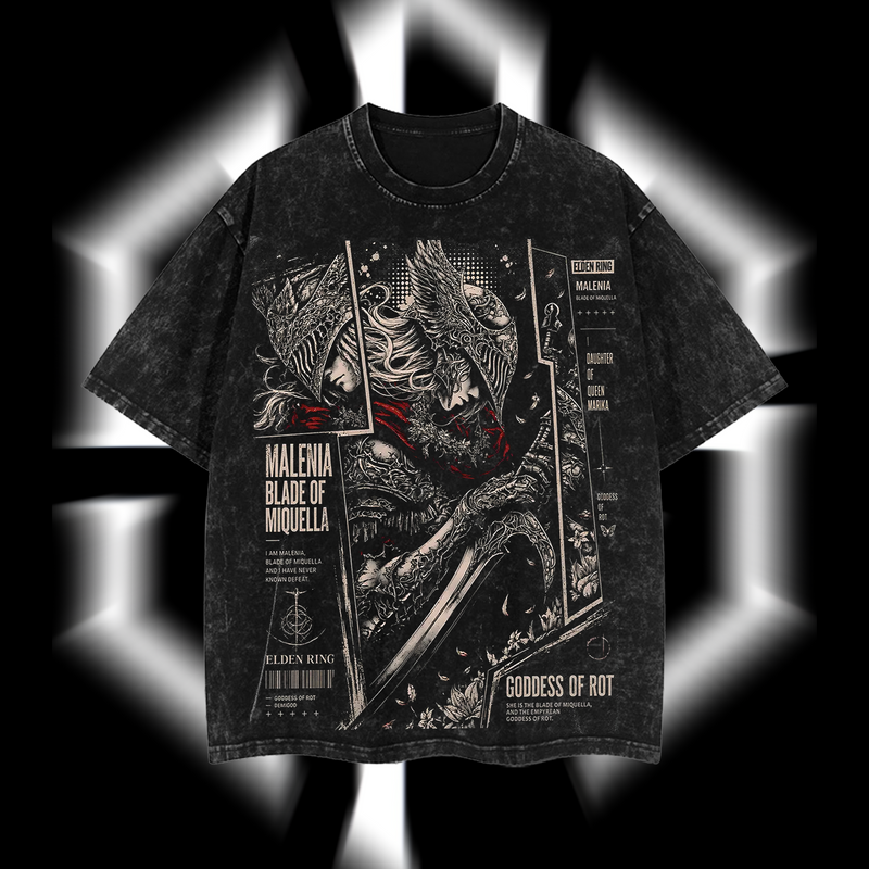 Malenia "Goddess of Scarlet Rot" - Elden Ring Edition Double Printed Oversize Lightweight Acid Washed T-Shirt