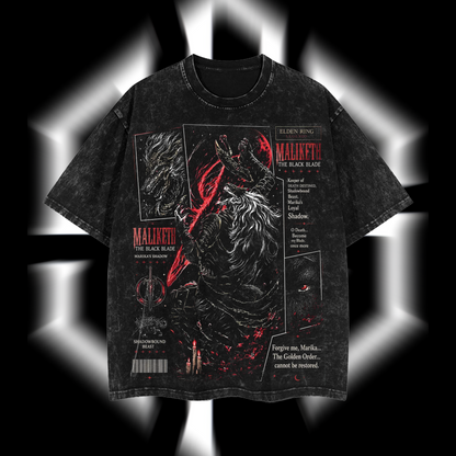 Maliketh "The Black Blade" - Elden Ring Edition Double Printed Oversize Lightweight Acid Washed T-Shirt