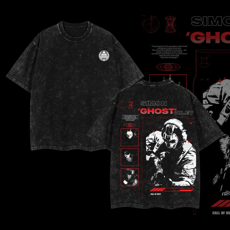 [Collection] Simon "Ghost" Riley Skull Mask Warrior Call of Duty: Modern Warfare II Edition Double Printed Oversize Lightweight Acid Washed Tee