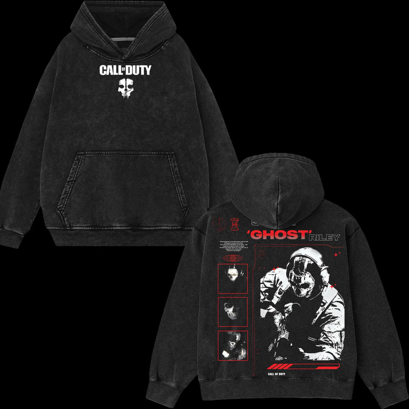 [Collection] Simon "Ghost" Riley Skull Mask Warrior Call of Duty: Modern Warfare Il Edition Double Printed Oversize Lightweight Acid Washed Hoodie