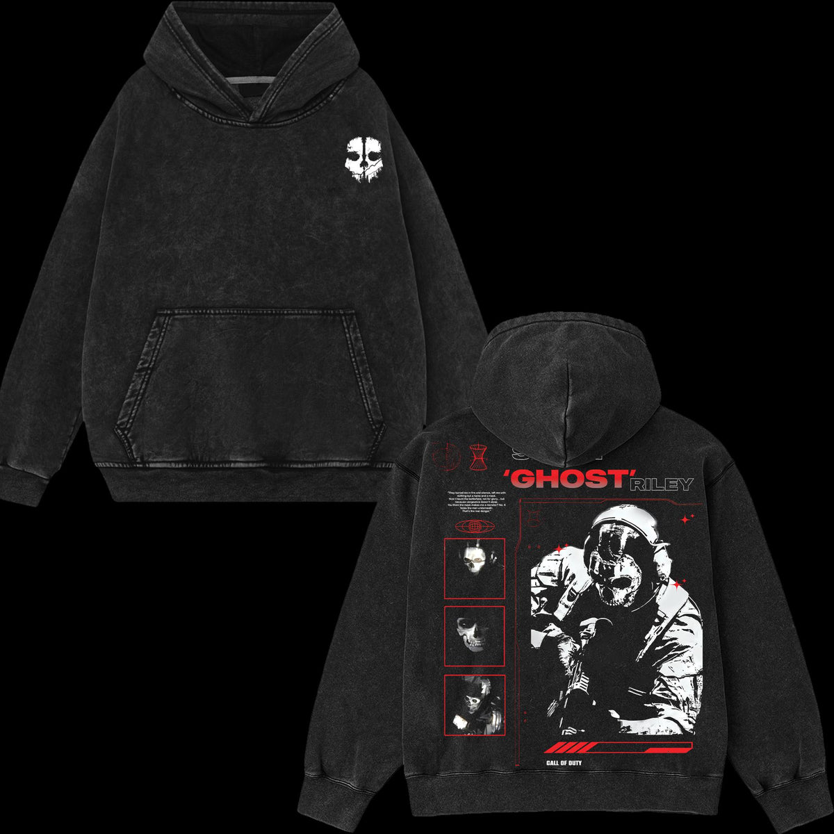 [Collection] Simon "Ghost" Riley Skull Mask Warrior Call of Duty: Modern Warfare Il Edition Double Printed Oversize Lightweight Acid Washed Hoodie