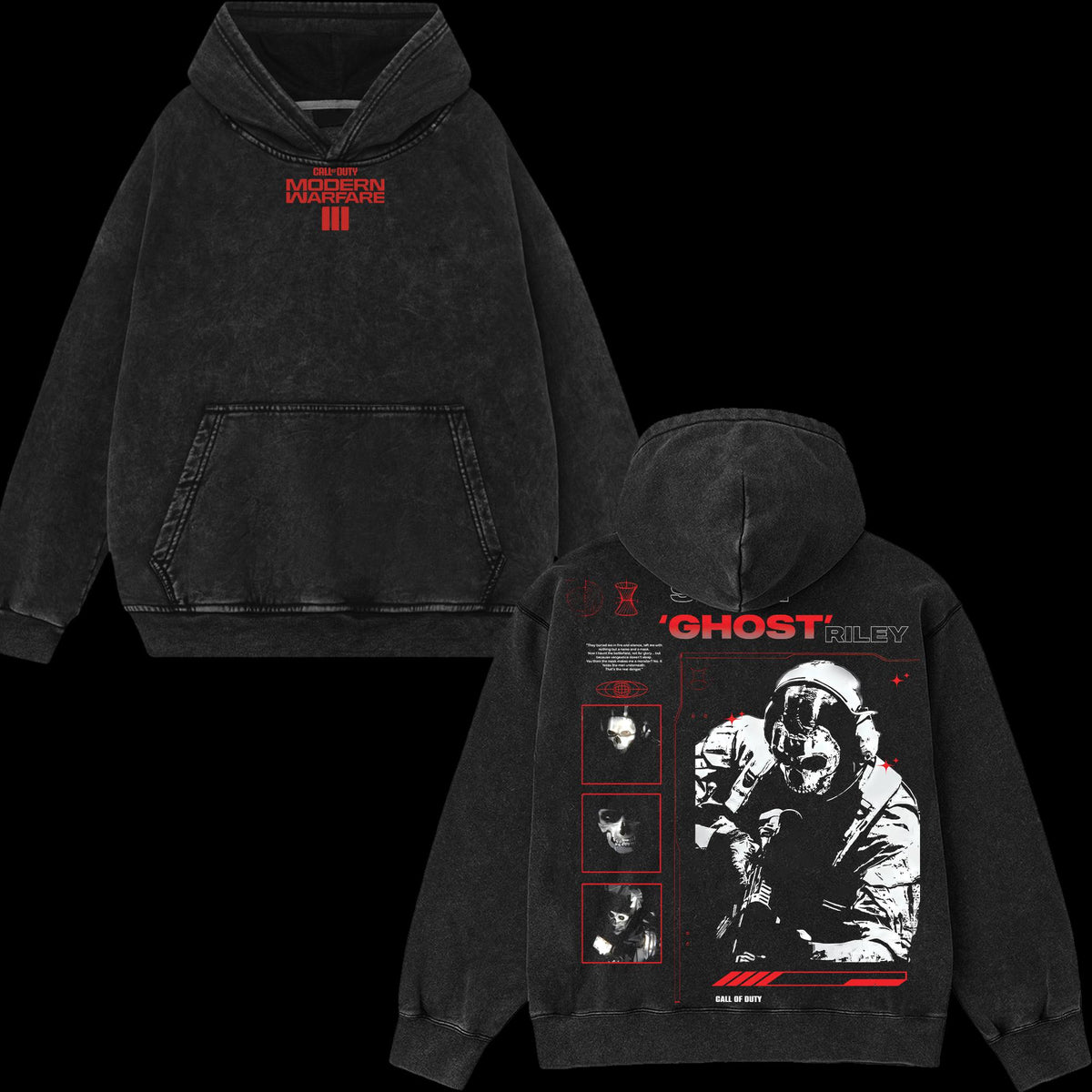 [Collection] Simon "Ghost" Riley Skull Mask Warrior Call of Duty: Modern Warfare Il Edition Double Printed Oversize Lightweight Acid Washed Hoodie