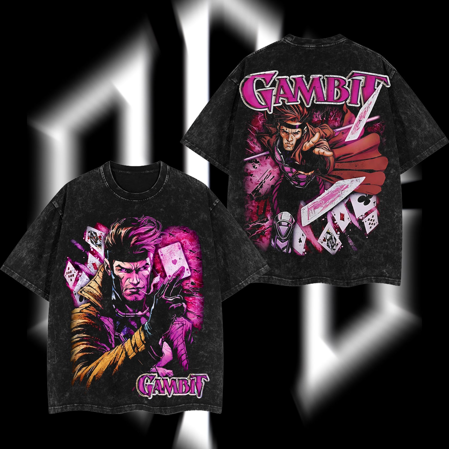 The Card Master "Gambit" Marvel MCU Edition Double Printed Oversize Lightweight Acid Washed T-Shirt