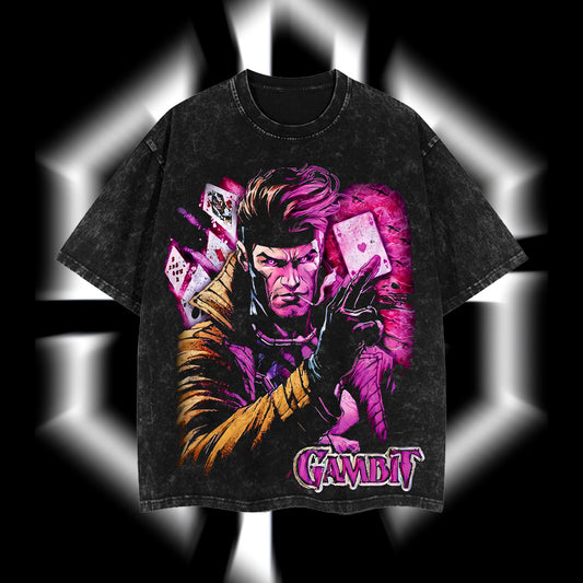 The Card Master "Gambit" Marvel MCU Edition Double Printed Oversize Lightweight Acid Washed T-Shirt