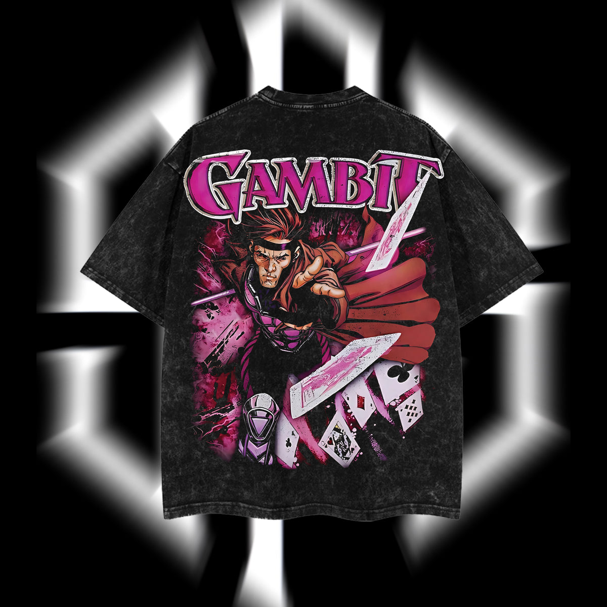 The Card Master "Gambit" Marvel MCU Edition Double Printed Oversize Lightweight Acid Washed T-Shirt