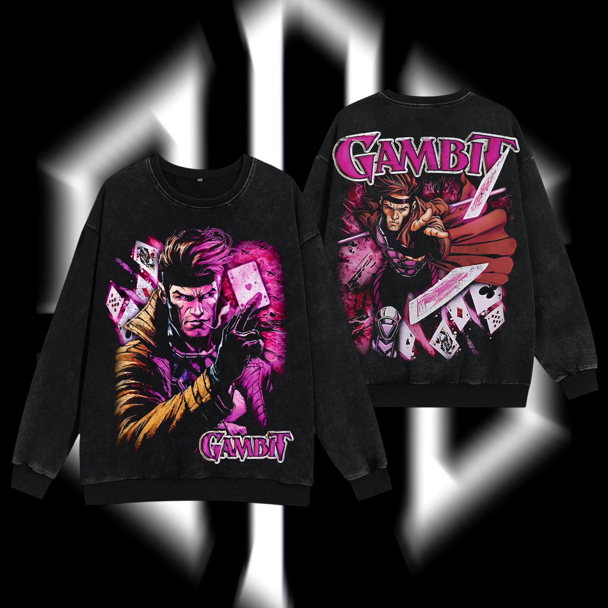 The Card Master "Gambit" Marvel MCU Edition Double Printed Oversize Lightweight Acid Washed Sweater