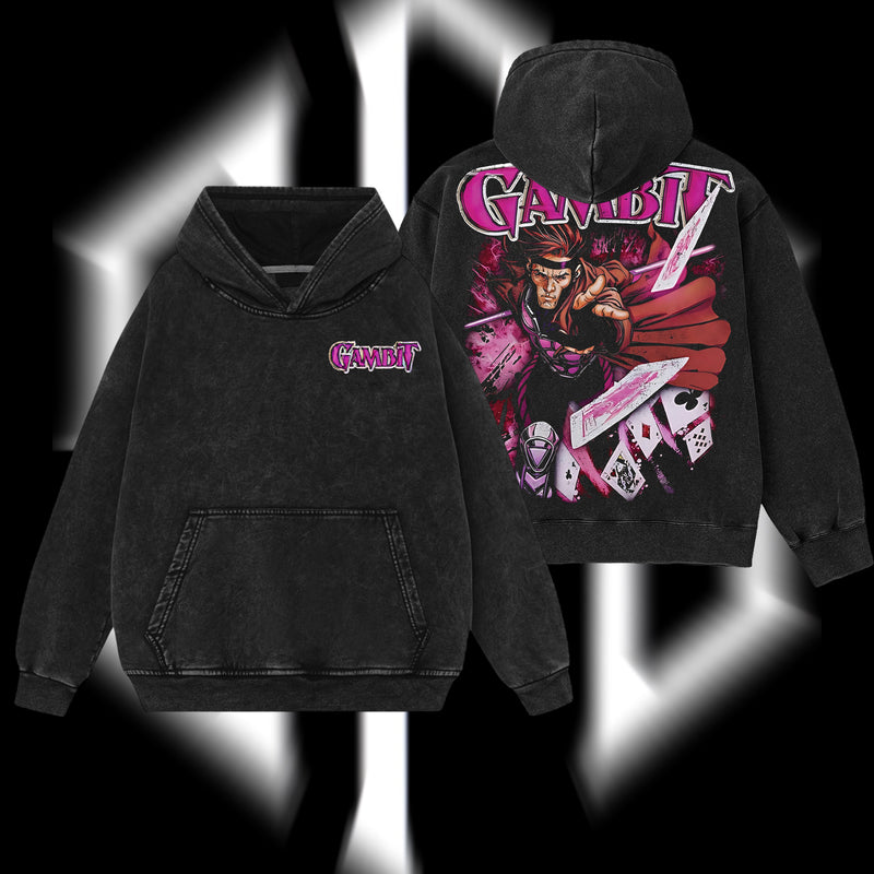 The Card Master "Gambit" Marvel MCU Edition Double Printed Oversize Lightweight Acid Washed Hoodie