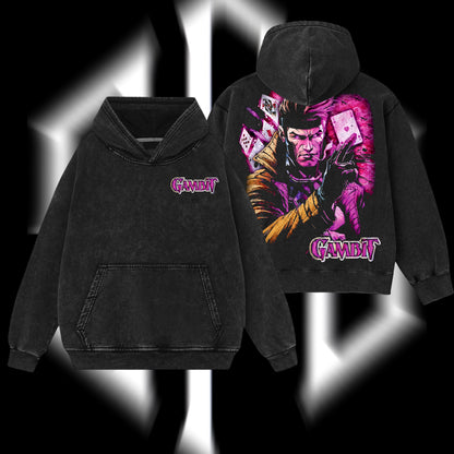 The Card Master "Gambit" Marvel MCU Edition Double Printed Oversize Lightweight Acid Washed Hoodie