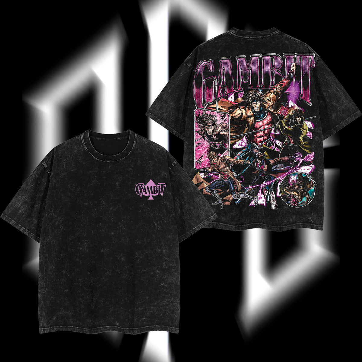 The Card Master "Gambit" Marvel MCU Edition Double Printed Oversize Lightweight Acid Washed T-Shirt