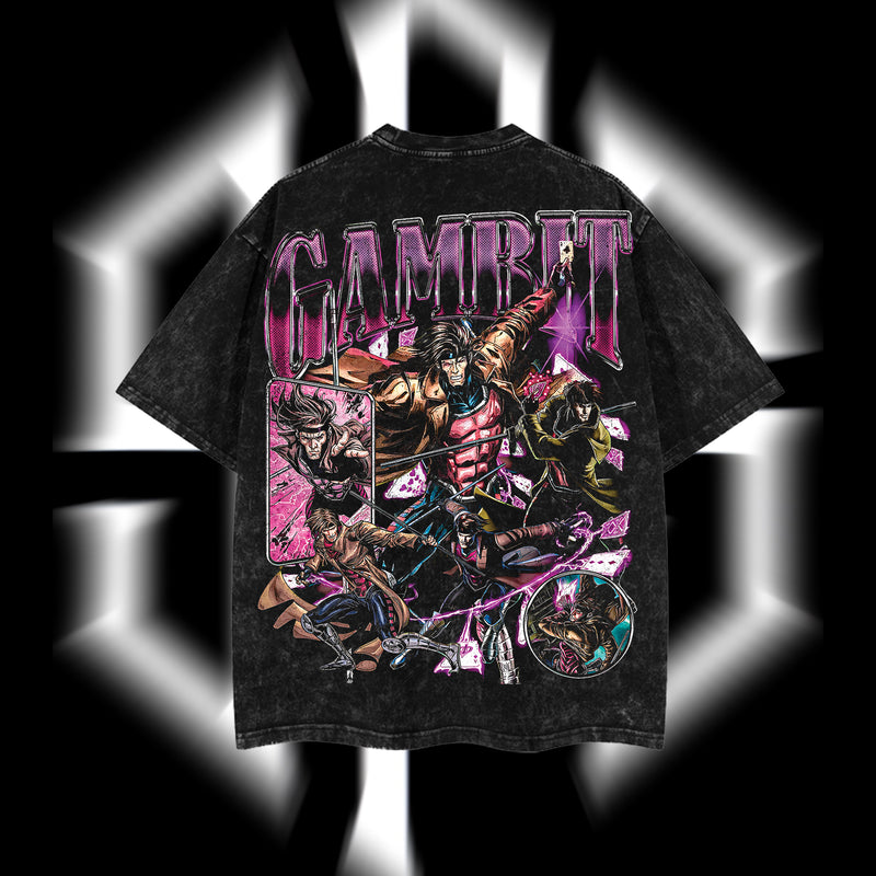 The Card Master "Gambit" Marvel MCU Edition Double Printed Oversize Lightweight Acid Washed T-Shirt