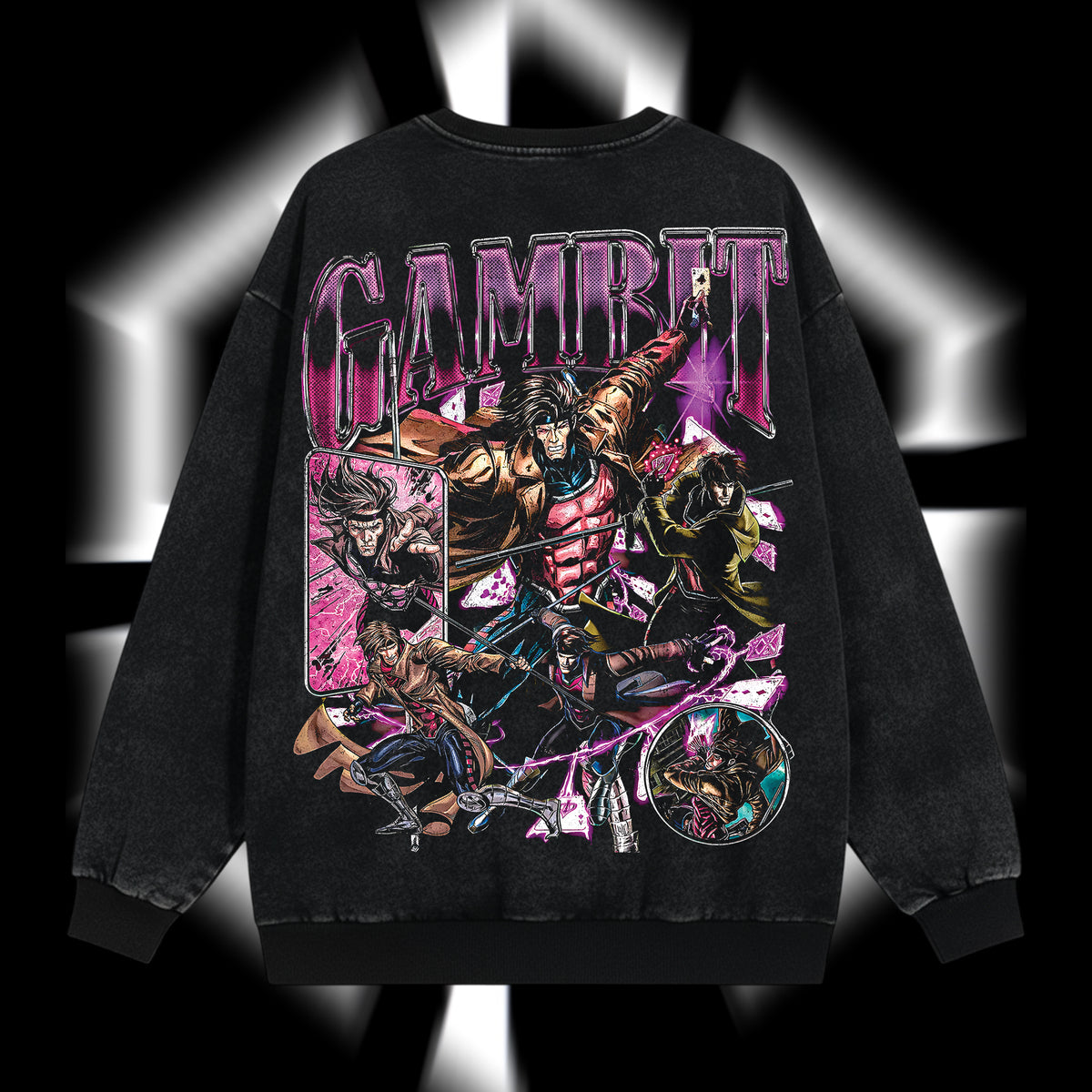 The Card Master "Gambit" Marvel MCU Edition Double Printed Oversize Lightweight Acid Washed Sweater