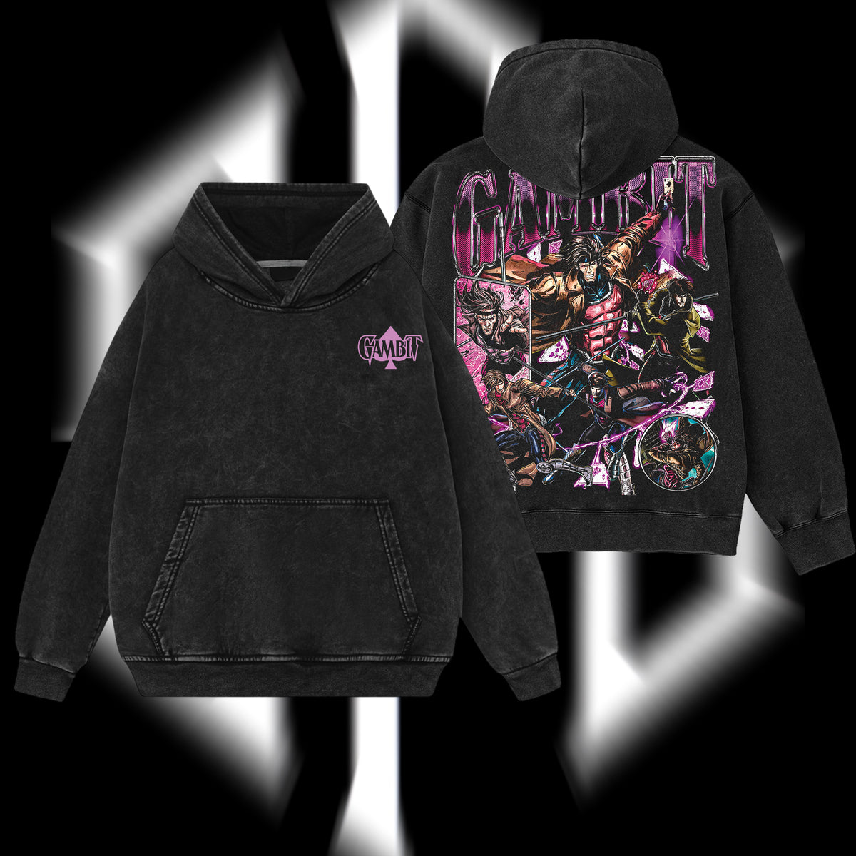 The Card Master "Gambit" Marvel MCU Edition Double Printed Oversize Lightweight Acid Washed Hoodie