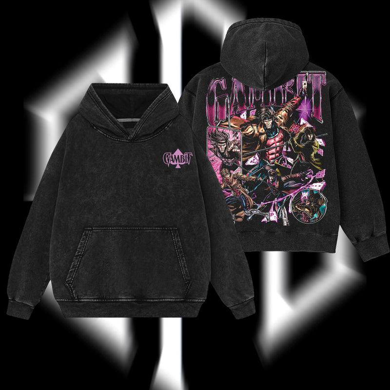 The Card Master "Gambit" Marvel MCU Edition Double Printed Oversize Lightweight Acid Washed Hoodie