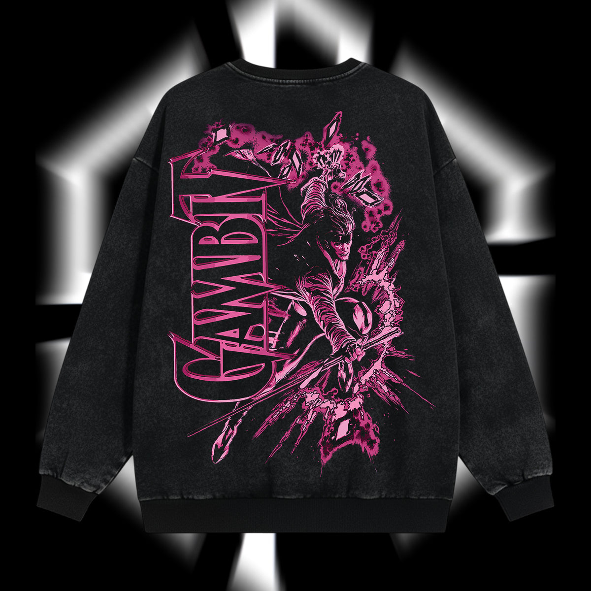 The Card Master "Gambit" Marvel MCU Edition Double Printed Oversize Lightweight Acid Washed Sweater