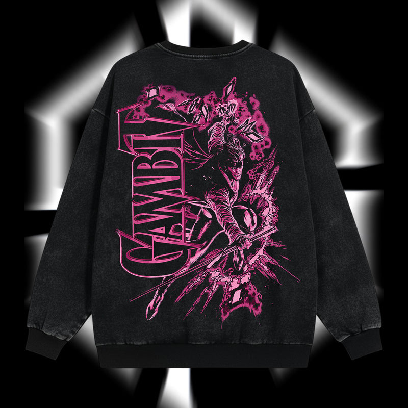 The Card Master "Gambit" Marvel MCU Edition Double Printed Oversize Lightweight Acid Washed Sweater
