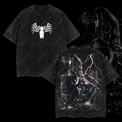 Friendly Neighborhood Spider-man Hero Dark Mutation Shadow Marvel MCU Comic Double Printed Oversize Lightweight Acid Washed T-Shirt