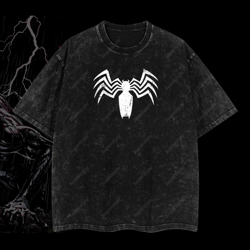 Friendly Neighborhood Spider-man Hero Dark Mutation Shadow Marvel MCU Comic Double Printed Oversize Lightweight Acid Washed T-Shirt