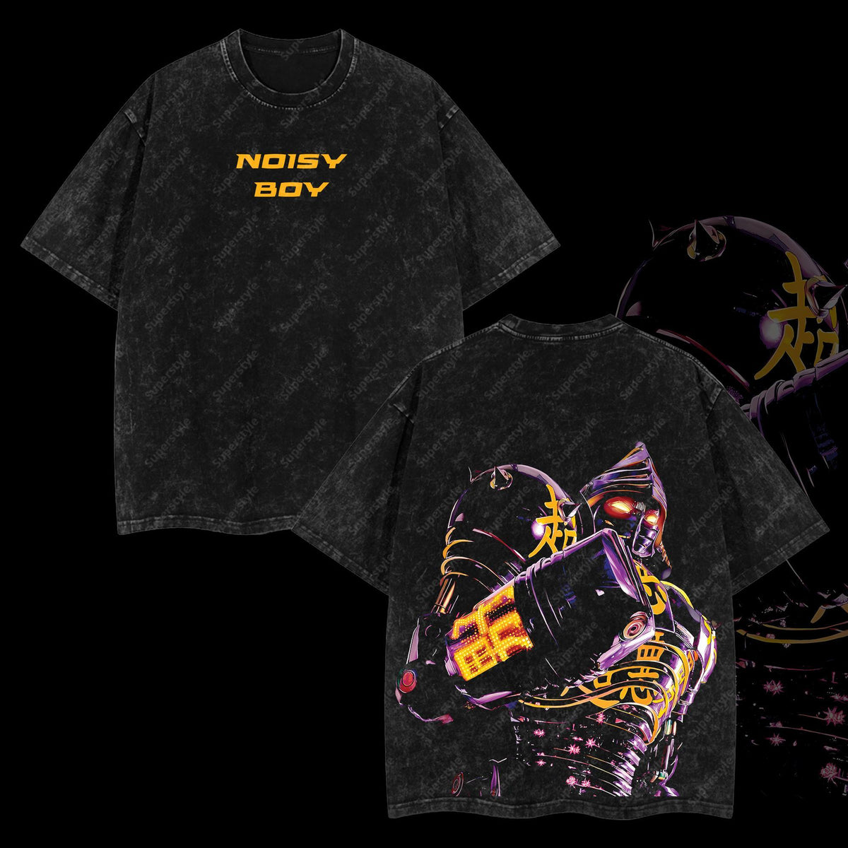 Noisy boy - Real Steel Edition Double Printed Oversize Lightweight Acid Washed T-Shirt